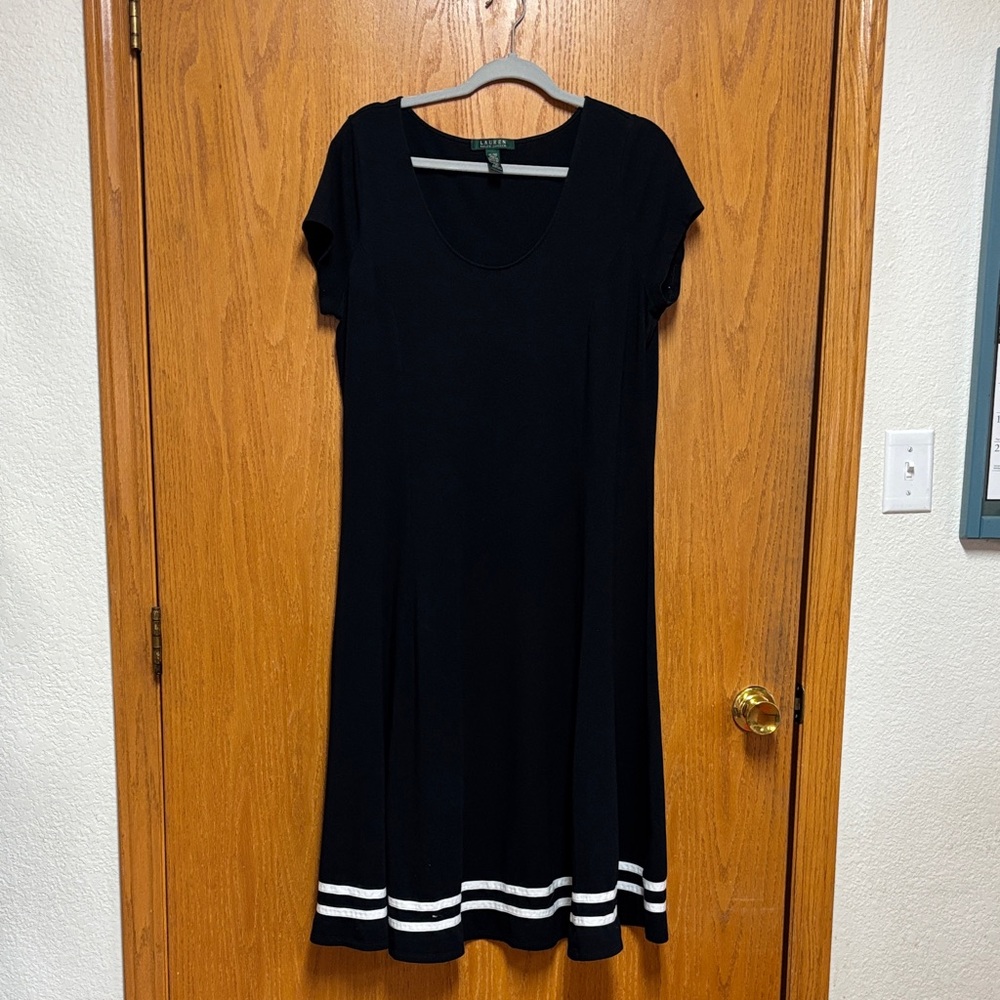 Ralph Lauren Black scoop neck Midi Dress with two bottom White Stripes